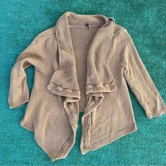 XT Mustard Cropped Open Sweater with 3/4ths Sleeves Size S - Picture 4 of 7